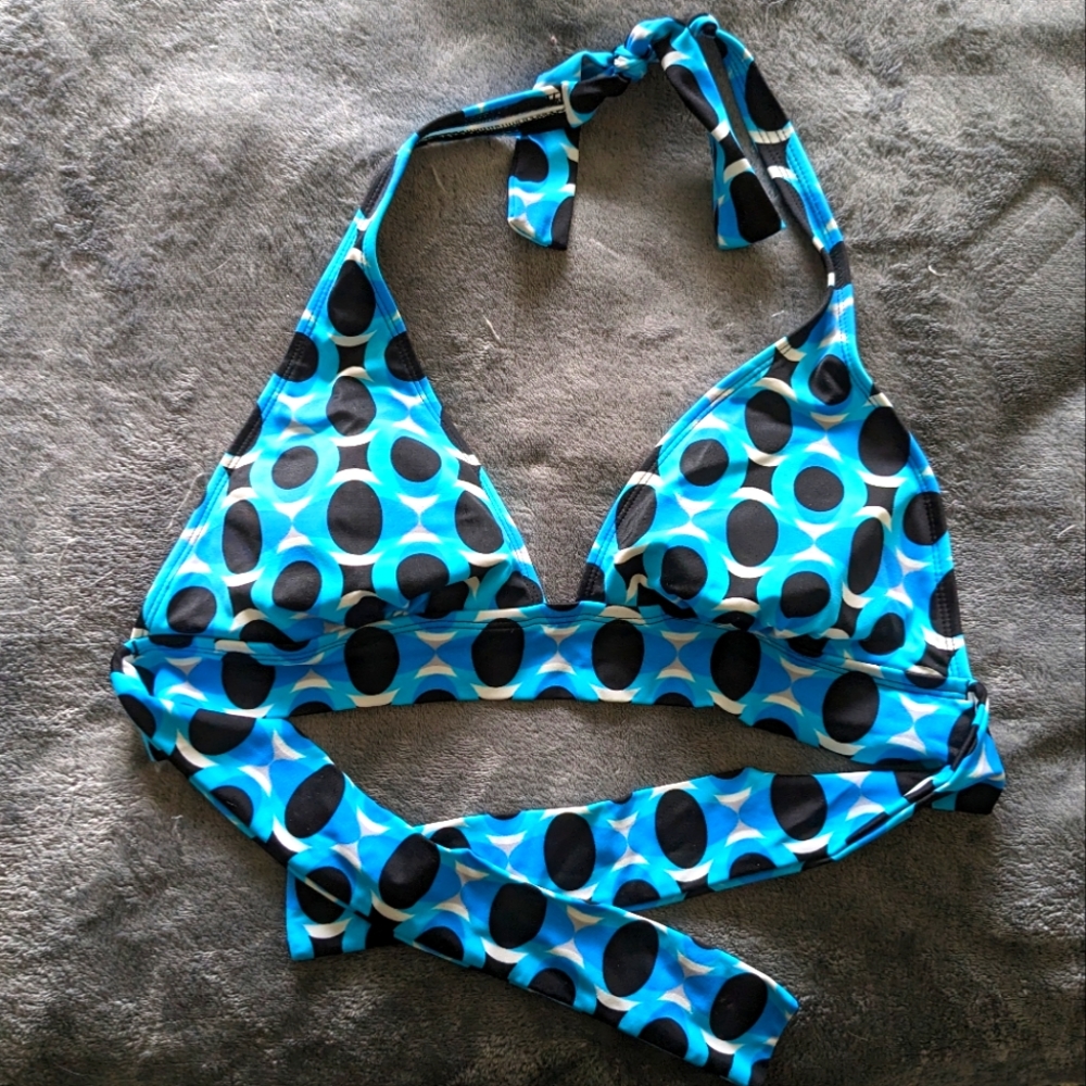EUC Kim Rogers Blue Black Bikini Top, Large